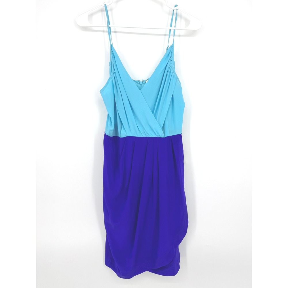 Yumi Kim Blue Silk Colorblock Mini Dress Surplice V-Neck Small